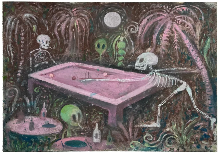 Anders Brinch, Café Malmø, 2025. Oil paint and coloured pencil on paper, c. 35 × 50 cm.