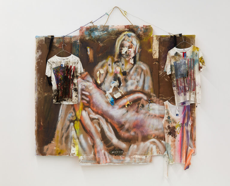 Zhou Yilun 周轶伦, Pieta, 2015. Mixed media and collage with found objects on cardboard, 188 × 223.5 × 12.7 cm.